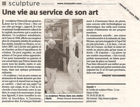 "Une vie au service de son art" Nice Matin - 21 mars 2009